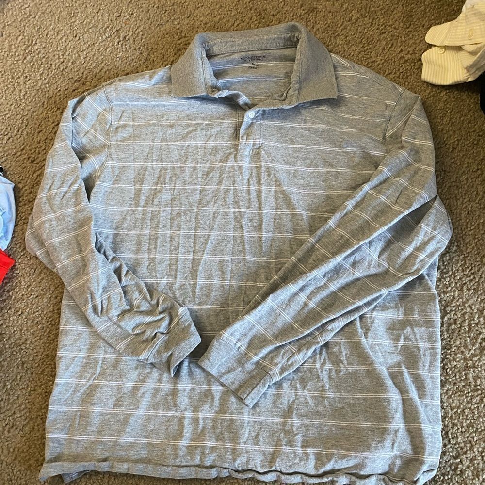 Mens Gray Roundtree & Yorke Long Sleeve Polo Shirt